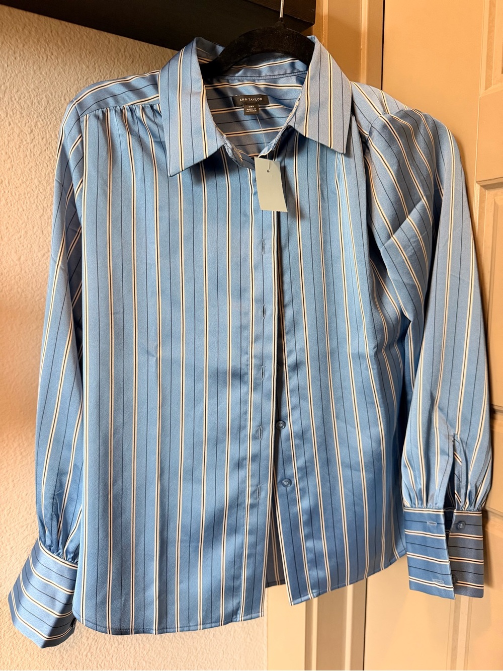 Ann Taylor Blue and White Striped Women’s Dress Shirt